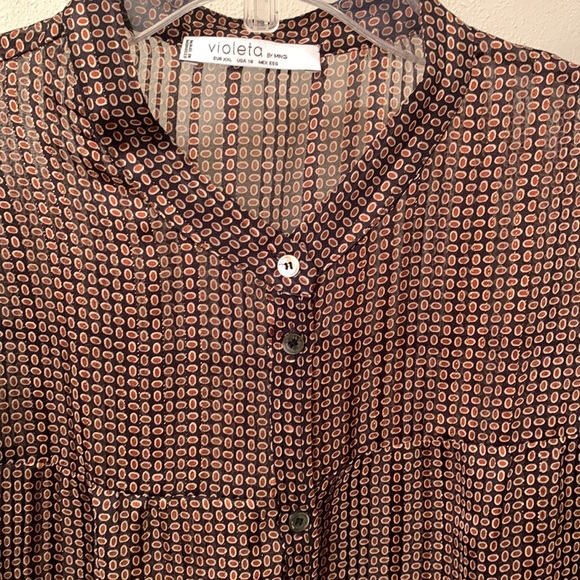 Violeta by Mango Printed Sheer Ruffle Blouse Curvy Plus Size Woman’s Size 18 - Picture 7 of 12